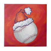 Baseball met Santa Hat op rood Tegeltje (Voorkant)