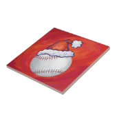 Baseball met Santa Hat op rood Tegeltje (Zijkant)