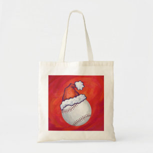 Baseball met Santa Hat op rood Tote Bag