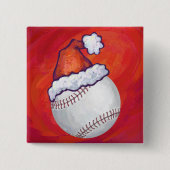 Baseball met Santa Hat op rood Vierkante Button 5,1 Cm (Voorkant)