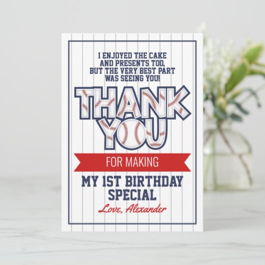 Baseball met verjaardagsvermelding bedankt je kaar (Staand voorkant)