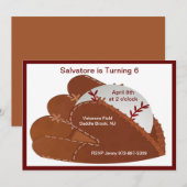 Baseball Mitt & Ball Kids Birthday Uitnodiging (Voorkant / Achterkant)