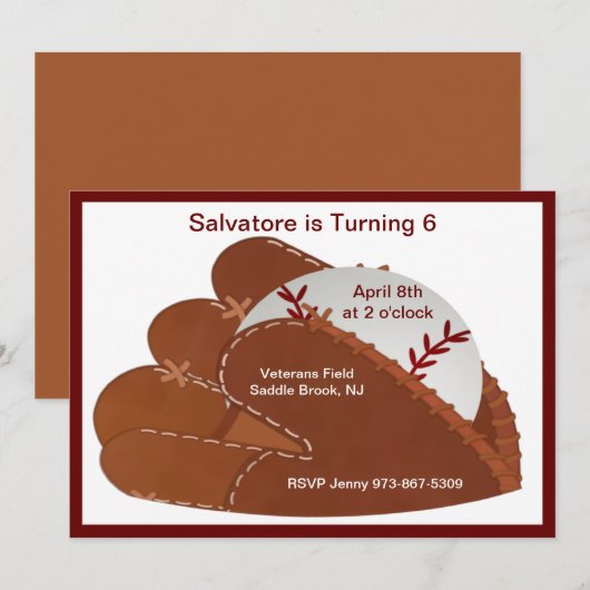 Baseball Mitt & Ball Kids Birthday Uitnodiging (Voorkant / Achterkant)