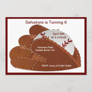 Baseball Mitt & Ball Kids Birthday Uitnodiging