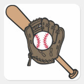 Baseball Mitt & Bat Vierkante Sticker (Voorkant)