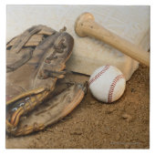 Baseball, Mitt en Bat op Basis Tegeltje (Voorkant)