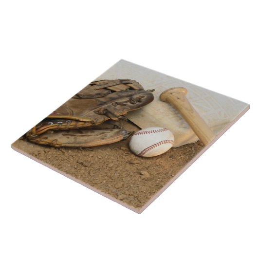 Baseball, Mitt en Bat op Basis Tegeltje (Zijkant)