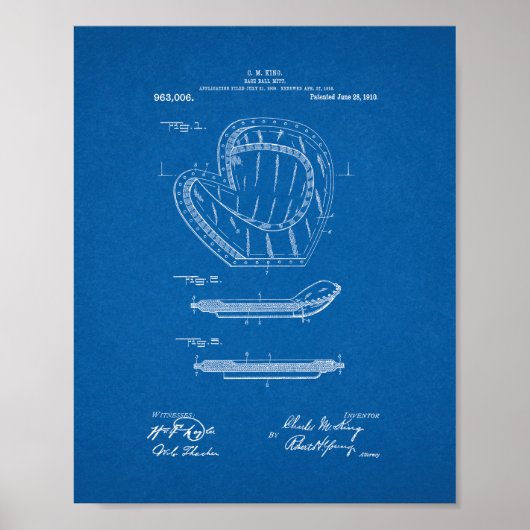 Baseball Mitt Patent - Blauwdruk Poster (Voorkant)