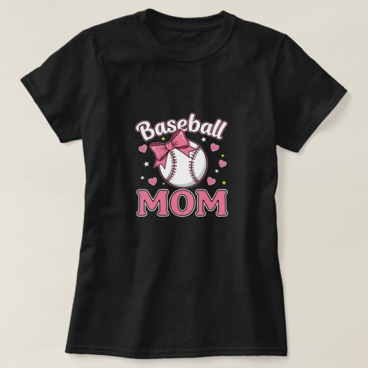 Baseball Moeder Cute Roze Strik Design T-shirt (Design voorkant)