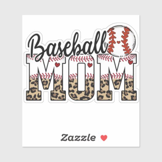 Baseball Moeder Luipaard Typografie Sticker (Vel)