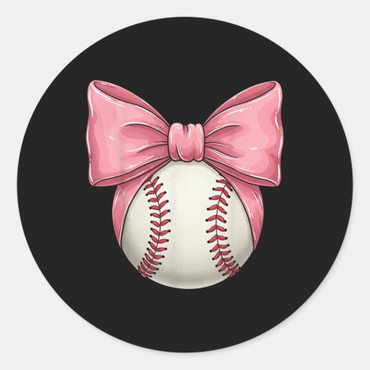 Baseball Mom Coquette Roze Bow Moederdag Basebal Ronde Sticker (Voorkant)