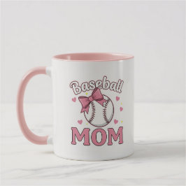 Baseball Mom Cute Pink Bow Design Mok