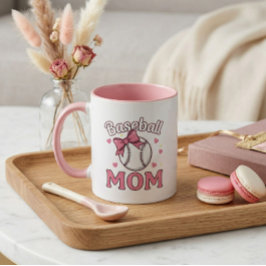 Baseball Mom Cute Pink Bow Design Mok