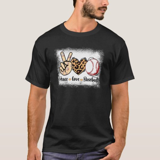 Baseball Mom Leopard Print Peace Love Baseball Mot T-shirt (Voorkant)