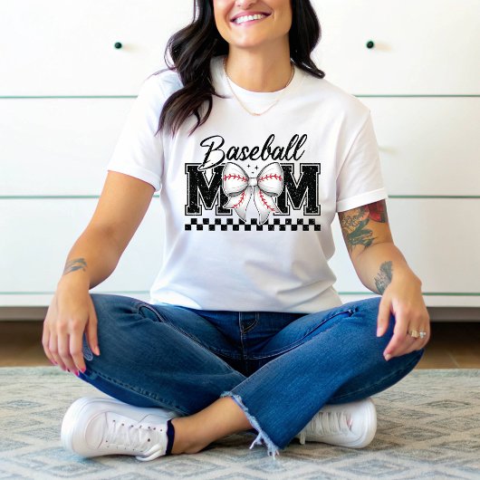Baseball Mom Retro Mama Coquette Bow Tri-Blend Shirt
