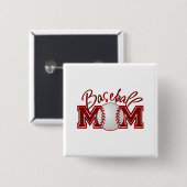 Baseball MOM Vierkante Button 5,1 Cm (Voorkant /achterkant)