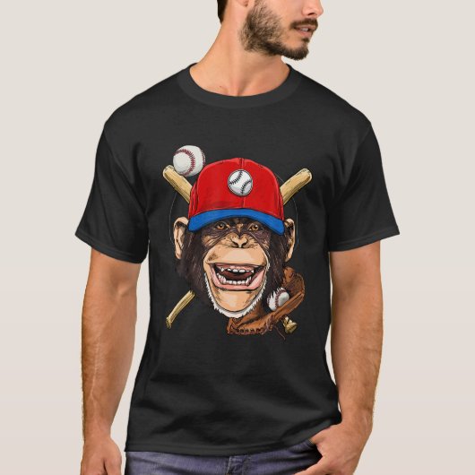 Baseball Monkey Lovers Baseball Player T-shirt (Voorkant)