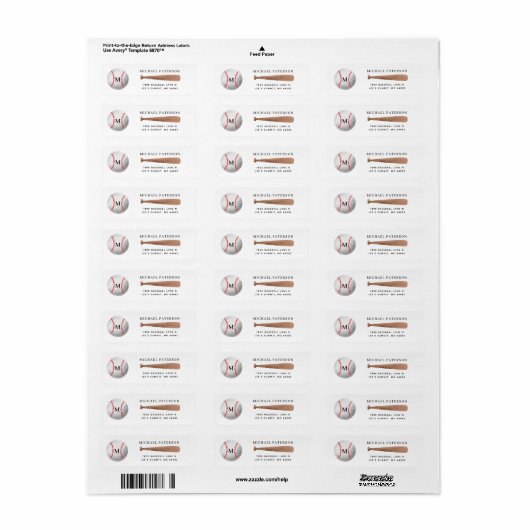 Baseball Monogram Return Address Etiket (Full Sheet)