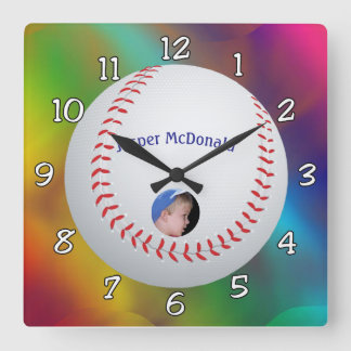 Baseball Multi-color Achtergrond Foto Personaliser Vierkante Klok