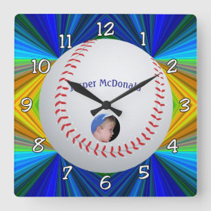 Baseball Multi-color Achtergrond Foto Personaliser Vierkante Klok