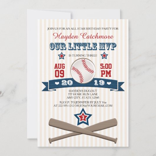 BASEBALL MVP BIRTHDAY INVITATIE VOOR KINDEREN KAART (Voorkant)