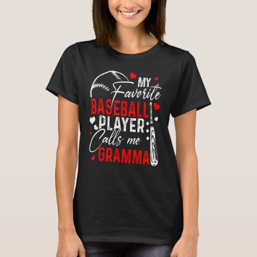 Baseball My Favorite Player Calls Me Gramma Heart  T-shirt (Voorkant)