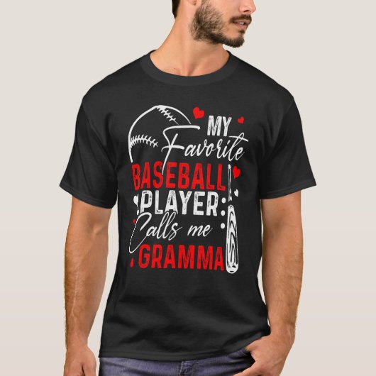 Baseball My Favorite Player Calls Me Gramma Heart  T-shirt (Voorkant)