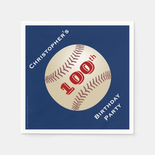 Baseball, naam, Blue 100th Birthday Party Paper Servetten (Voorkant)