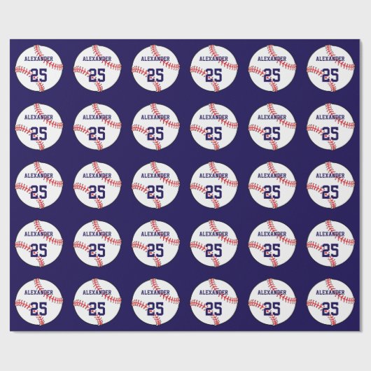 Baseball | Naam en nummer Cadeaupapier (Vlak)