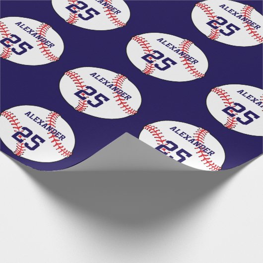 Baseball | Naam en nummer Cadeaupapier (Hoek)