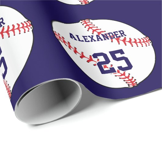 Baseball | Naam en nummer Cadeaupapier (Rol Hoek)