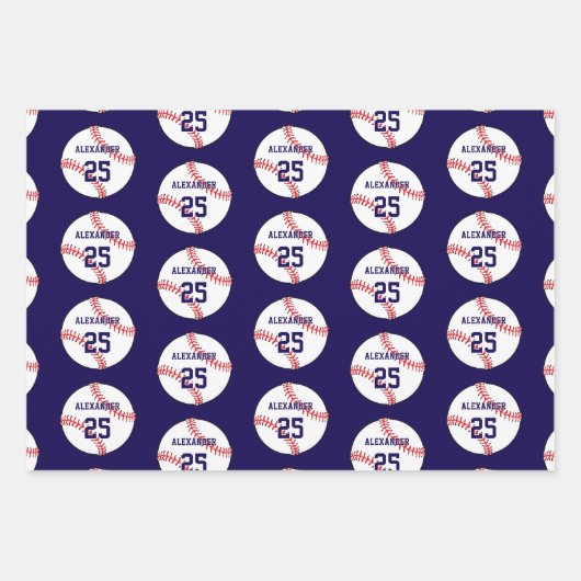 Baseball | Naam en nummer Inpakpapier Vel (Voorkant 3)