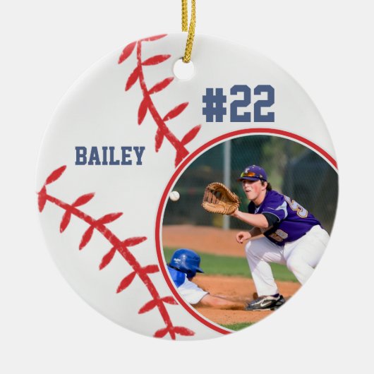 Baseball naam Jersey Nummer Foto Keepsake Keramisch Ornament (Voorkant)