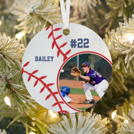 Baseball naam Jersey Nummer Foto Keepsake Metalen Ornament (Insitu)