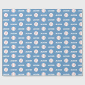Baseball Naam Patroon Blauw Cadeaupapier (Vlak)