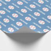 Baseball Naam Patroon Blauw Cadeaupapier (Hoek)