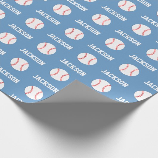 Baseball Naam Patroon Blauw Cadeaupapier (Hoek)