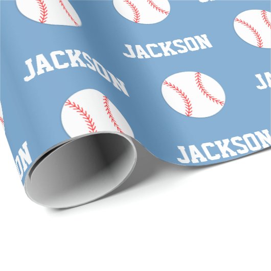 Baseball Naam Patroon Blauw Cadeaupapier (Rol Hoek)