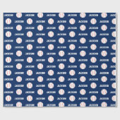 Baseball Naam Patroon Navy Blauw Cadeaupapier (Vlak)