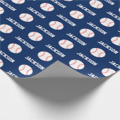 Baseball Naam Patroon Navy Blauw Cadeaupapier (Hoek)
