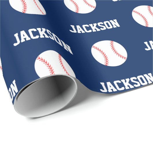 Baseball Naam Patroon Navy Blauw Cadeaupapier (Rol Hoek)