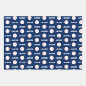 Baseball Naam Patroon Navy Blauw Inpakpapier Vel (Voorkant 2)