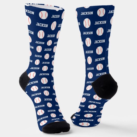 Baseball Naam Patroon Navy Blauw Sokken (Gebogen)