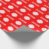 Baseball Naam Patroon Rood Cadeaupapier (Hoek)