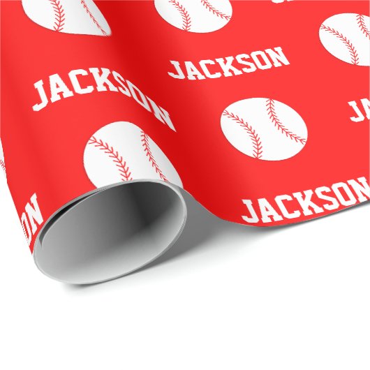 Baseball Naam Patroon Rood Cadeaupapier (Rol Hoek)