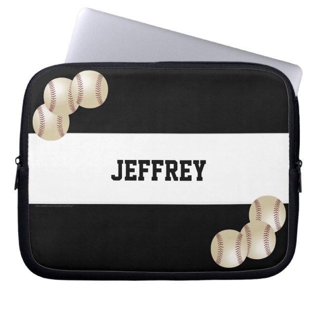 Baseball, naam, zwarte en witte computer laptop sleeve (Voorkant)