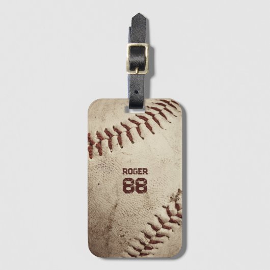 Baseball Name Number Rustic Retro Bagagelabel (Voorkant (verticaal))