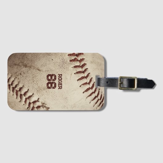 Baseball Name Number Rustic Retro Bagagelabel (Voorkant (horizontaal))