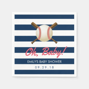 Baseball Navy Blue Stripes Sport Baby shower Servetten