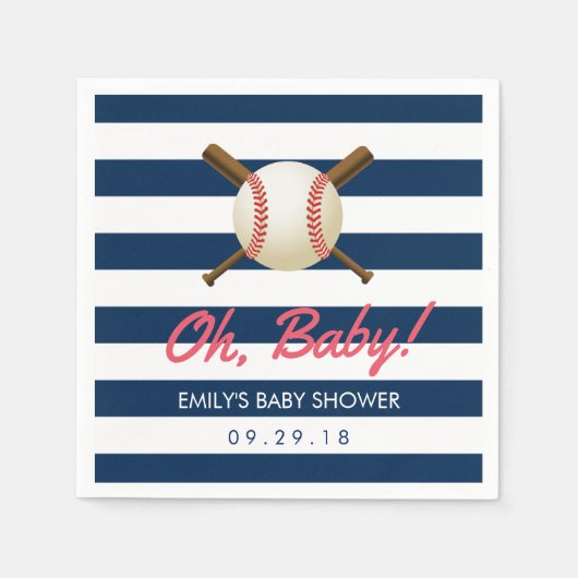 Baseball Navy Blue Stripes Sport Baby shower Servetten (Voorkant)